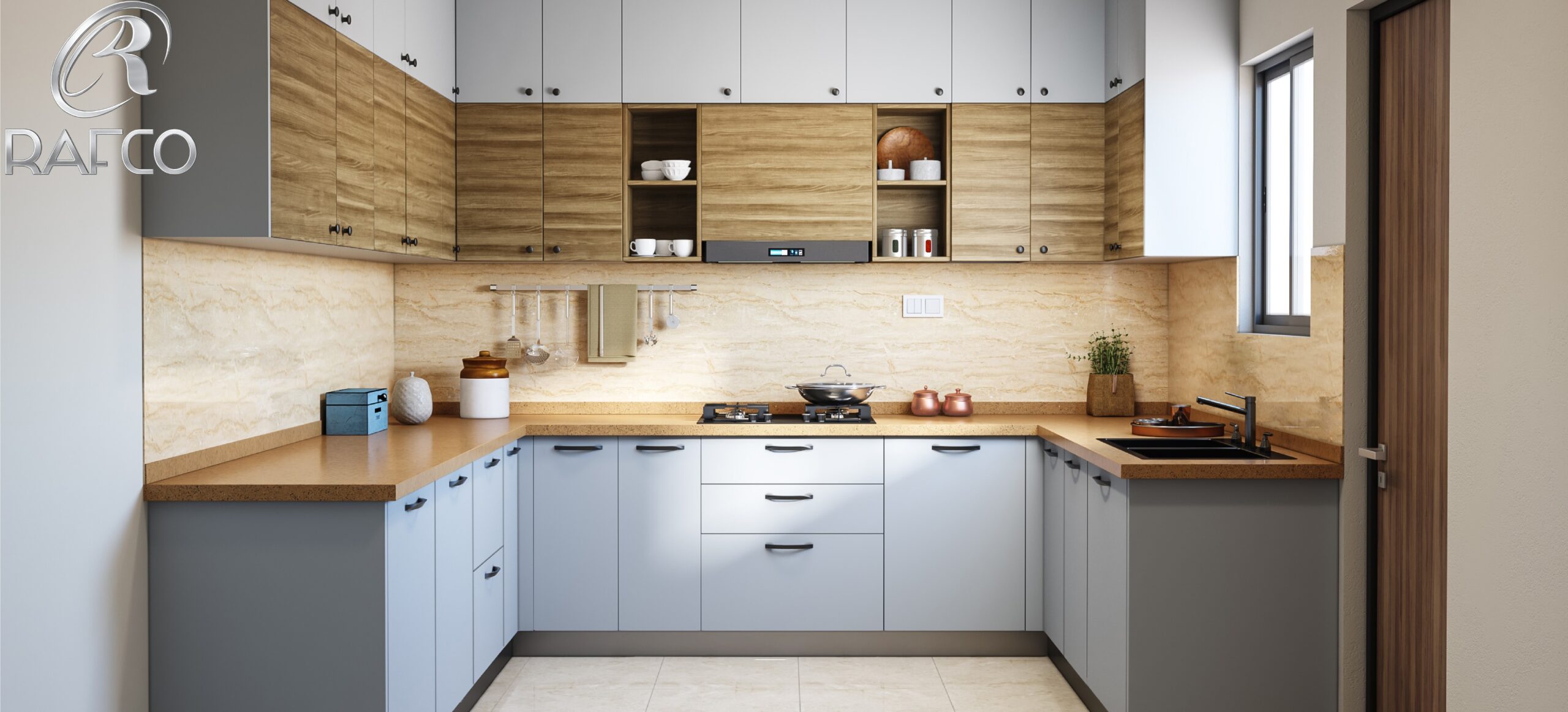 کابینت دو رنگ طرح چوبی