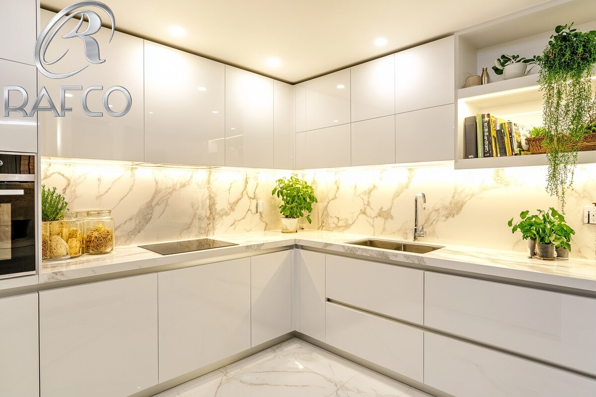 کابینت سفید درخشان برای آشپزخانه